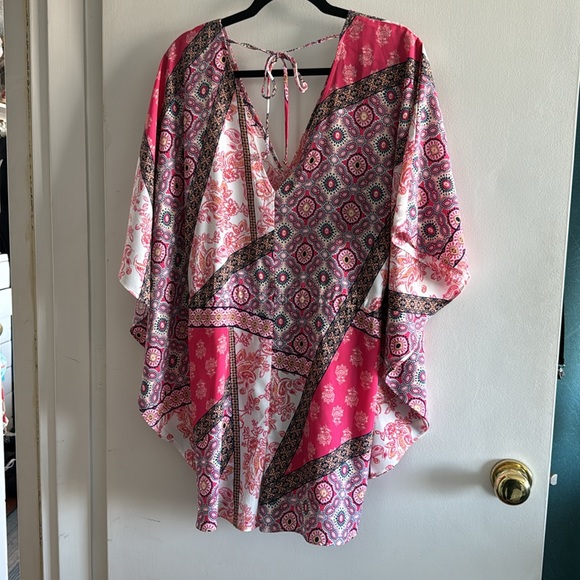 Handkerchief romper, pink print, one piece, pull-on, draw-string - Picture 4 of 4